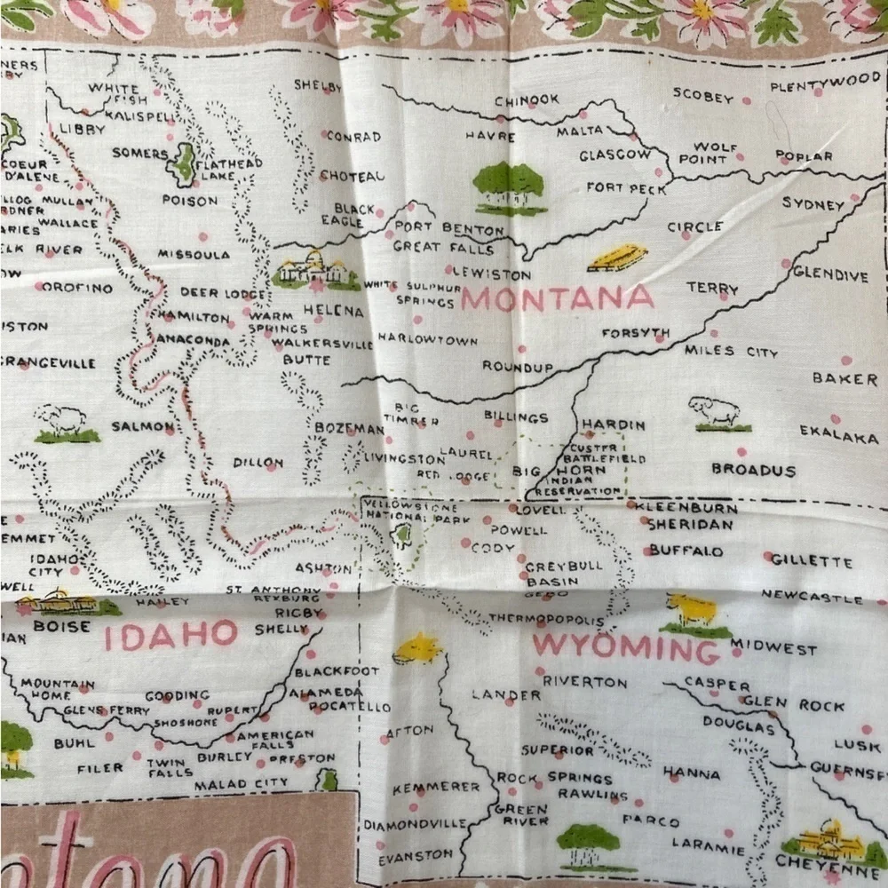 Vintage Montana Wyoming Idaho Retro souvenir Handkerchief Ranshaw - Picture 5 of 9